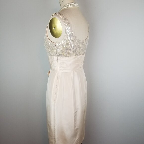 Vintage Carmen Marc Valvo Sequin & Peach Silk Champagne Cocktail Dress * Size 6 - Picture 7 of 16